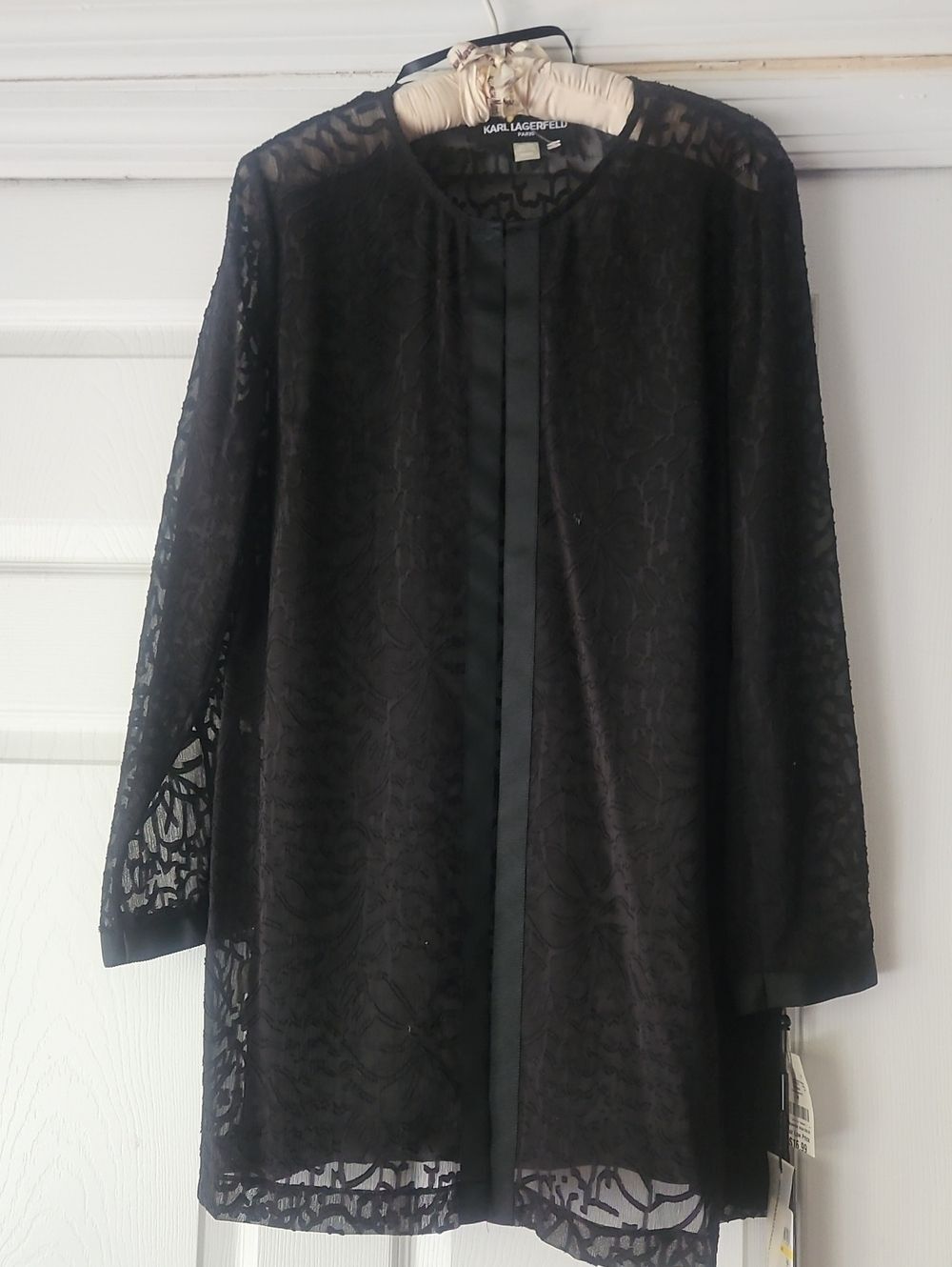 Karl Lagerfeld Black Sheer Lace Open-Front Jacket